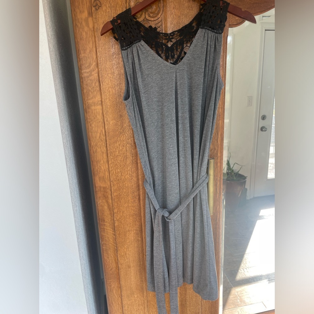 Gray belted crochet back Soma dress